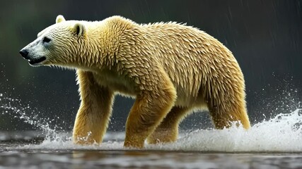 Wall Mural - Polar bear wading through water in the rain