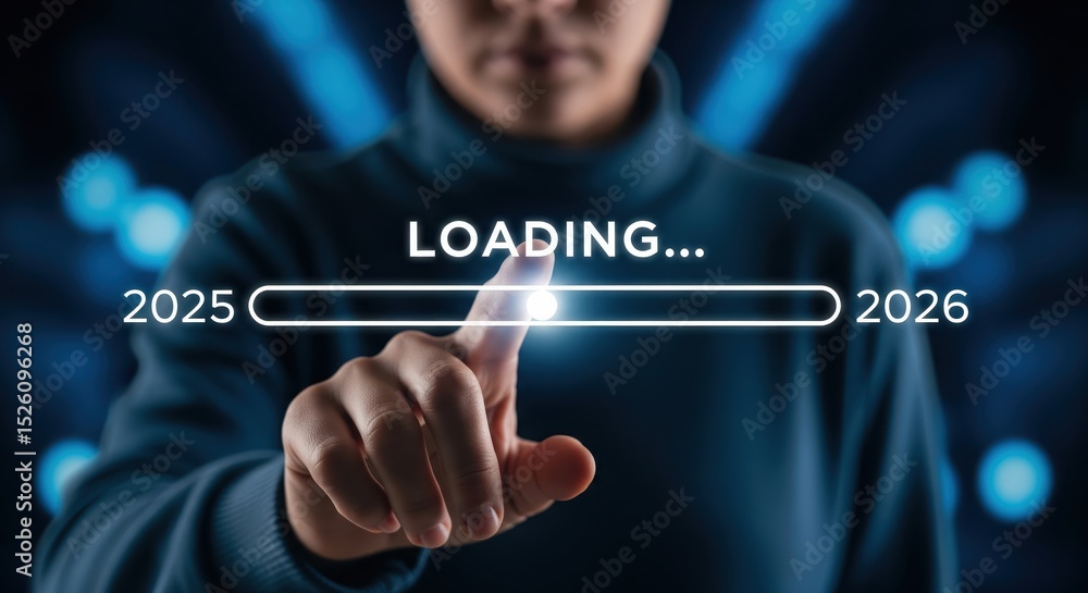 Progress and transition from 2025 to 2026 concept. A woman pointing to ...