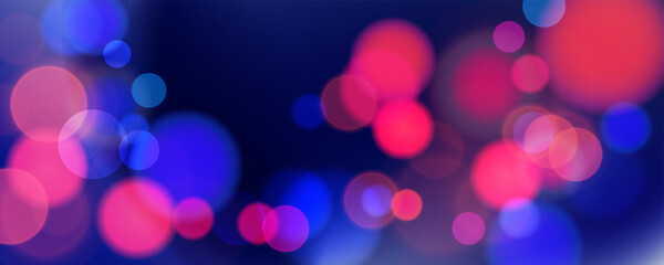 Poster - Abstract blurred background. Vibrant bokeh lights. Bright blur light effect. Blue and red colors. Vector illustration.