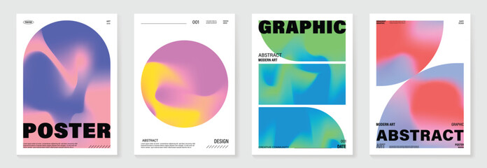 Aufkleber - Modern gradient poster background vector set. Cover template with vibrant perspective geometric prism shapes. Ideal design for social media, cover, banner, flyer. 