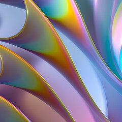 Wall Mural - Abstract 3D background with iridescent holographic multicolored organic shapes, glass crystal effect, shiny, fluid, vibrant colors wallpaper.