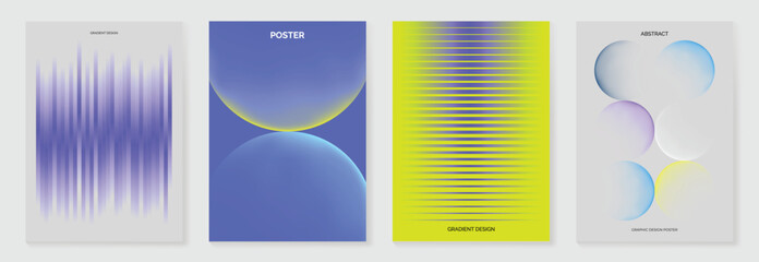 Wall Mural - Modern gradient poster background vector set. Cover template with vibrant perspective geometric prism shapes, mountain, moon, sun. Ideal design for social media, cover, banner, flyer.