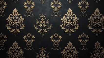 Elegant black and gold damask wallpaper pattern, showcasing intricate designs and textures