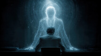 digital encounter: a man faces his digital double