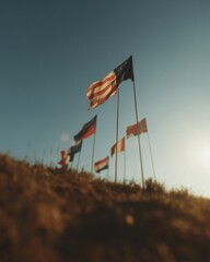 Aufkleber - Trade Tariffs and Economic Nationalism Visualized with Ascending Graphs and National Flags for Strategic Investment and Market Analysis