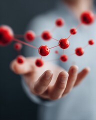 Aufkleber - Modern business manager demonstrating strategic partnership with digital red network nodes symbolizing growth and connectivity in corporate innovation