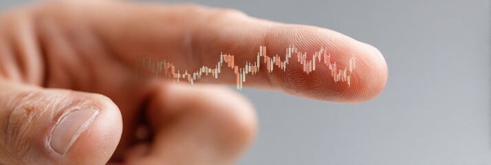 Aufkleber - Futuristic Trading Interface with Finger Interaction Showing Candlestick Charts and Moving Averages for Smart Investment and Digital Profit Growth
