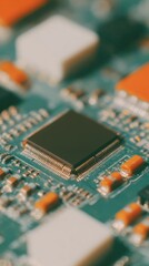 Poster - Spatial Computing Processor Chip on Circuit Board Close-Up Showing Intricate Electronic Pathways for Advanced Tech Infrastructure and High-Performance Systems