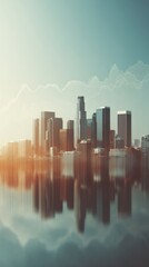 Aufkleber - Stylized Urban Skyline with Abstract Line Graph Overlay Highlighting Market Volatility and Economic Risks for Financial and Banking Sectors