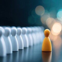Fototapete - Minimalist HR Recruitment Concept with Standout Orange Figurine Among White, Symbolizing Talent Acquisition and Employee Differentiation in Business Innovation