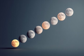 Aufkleber - Vertical Moonrise Sequence Showing Moon Phases from New to Full Moon on Dark Background - Lunar Cycle Concept for Astronomy and Educational Content