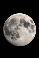 Poster - Detailed Full Moon Close-Up with Visible Craters and Texture on Black Background for Astronomy, Space Science, and Modern Digital Design Projects