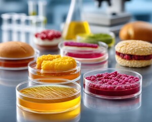Aufkleber - Microbial Diversity in Petri Dishes Displaying Bacterial and Fungal Colonies with Food Simulants for Research Innovation in Microbiology and Biotechnology