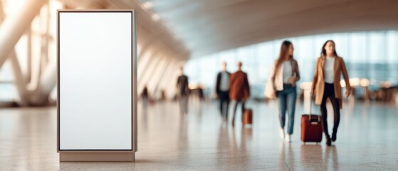 Poster - Modern Airport Terminal with Blank Commercial Spaceflight Billboard Featuring Reflective Floors and High Ceilings for Space Tourism Marketing Campaigns