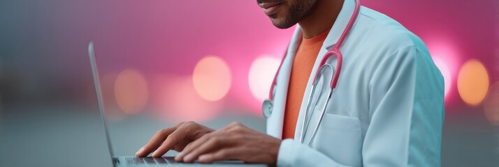Aufkleber - Modern Medical Professional Using Laptop for Data-Driven Healthcare Analytics and Patient Chart Review with Clinical Skills and Evidence-Based Practice