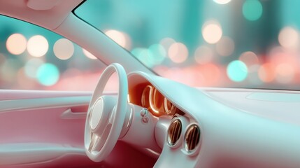 Poster - Futuristic Self-Driving Car Cockpit Interior with Digital Dashboard and Holographic Navigation Display - Autonomous Vehicle Technology Innovation