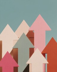 Aufkleber - Abstract Trend Arrows in Muted Pastel Colors Representing Financial Growth and Positive Market Trajectory for Modern Business Innovation