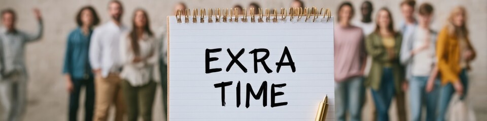 Aufkleber - Time Management Concept with Handwritten EXTRA TIME on Spiral Notepad and Pen on White Desk for Productivity and Scheduling in Business Innovation