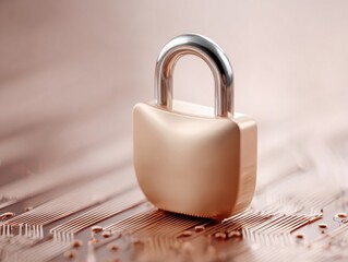 Aufkleber - Cybersecurity Training Digital Shield with Padlock on Circuit Board in Serene Earth Tones for Financial Security and Encrypted Transaction Protection