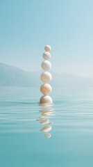 Aufkleber - Minimalist Lunar Meditation Art with Moon Phases and Reflections on Tranquil Lake for Wellness Apps and Mindfulness Branding