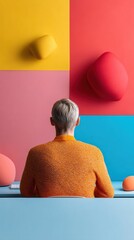 Aufkleber - Modern Creative Workspace with Colorful Geometric Wall Art and Professional Reflecting on Design in Bright Minimalist Office Setting