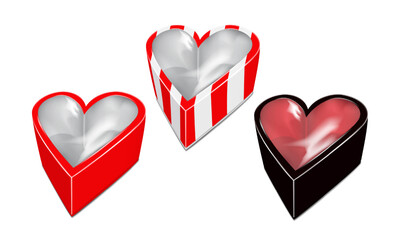 Wall Mural - heart-shaped cardboard two-piece gift box with transparent clear plastic lift-off lid. mockup. black