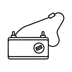 simple black and white illustration of a car battery with line art style isolated on white backgroun