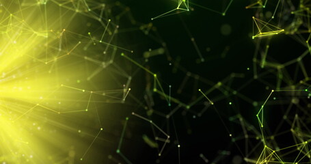 Wall Mural - image of connections and yellow light over black background