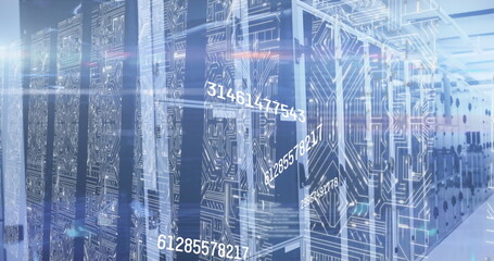 Wall Mural - image of data processing over shapes