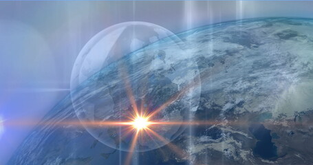 Wall Mural - image of light spot over globe against blue background