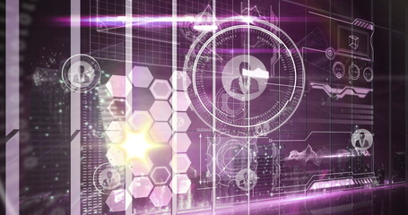 Wall Mural - image of light over digital screen with diverse data