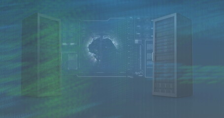Wall Mural - image of data processing and globe on blue background