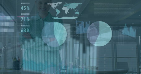 Wall Mural - image of data processing over caucasian businesswoman