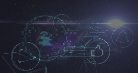 Wall Mural - image of network of connections over padlock