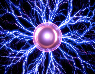 Wall Mural - Abstract Plasma Ball Energy Orb with Electric Lightning Discharge