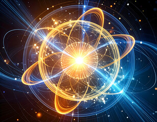 Wall Mural - Abstract Glowing Energy Orb Atomic Structure Quantum Physics Science Background