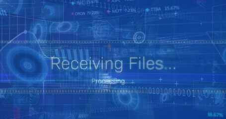 Wall Mural - image of data processing with receiving files text on digital interface