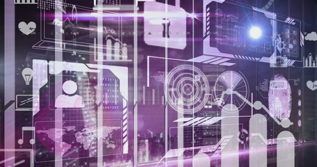 Wall Mural - image of interface with multiple charts, padlock, programming language and computer icons