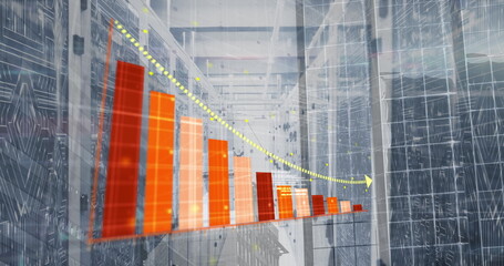 Wall Mural - image of statistics and data processing over computer servers