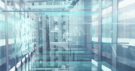 Wall Mural - image of dna strand, data processing over computer servers
