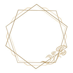 Wall Mural - double geometric polygonal frame with minimal ivy ornament. stylish gold line vector for invitation 