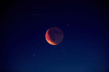 Canvas Print - lunar eclipse with stars and planets on the evening sky.