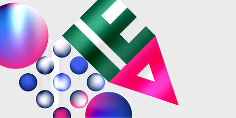 Aufkleber - Abstract design features colorful spheres, geometric shapes. Vivid pink, blue, green elements create dynamic composition. Modern aesthetic.