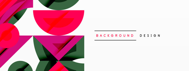 Fototapete - Abstract geometric shapes overlap, creating vibrant pink, green composition. White space provides clean contrast. Modern design element.