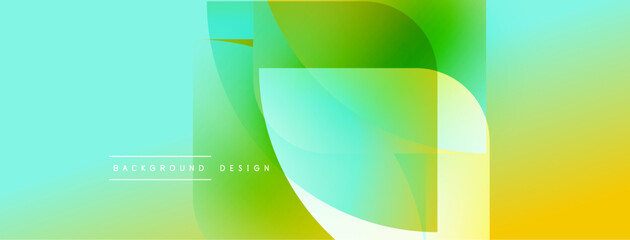 Fototapete - Abstract vibrant background. Smooth gradients blend turquoise, green, yellow hues. Overlapping shapes create dynamic visual effect. Modern design element.