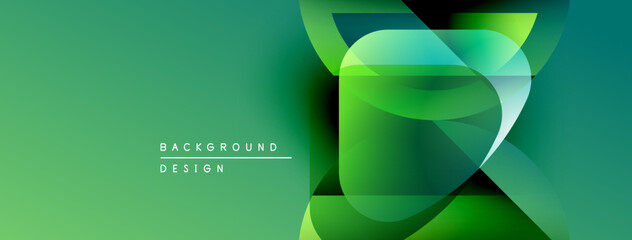 Poster - Abstract green gradient design. Overlapping shapes create modern visual effect. Text reads background design. Simple, clean aesthetic.