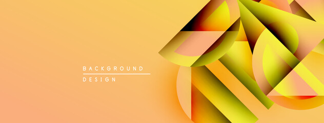 Fototapete - Abstract geometric shapes overlap, creating dynamic visual effect. Warm orange gradient provides soft backdrop. Modern design element.
