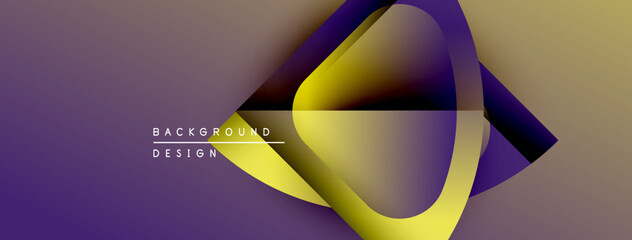 Fototapete - Abstract design features vibrant purple, gold gradients. Dynamic shapes overlap creating modern visual impact. Minimalist text present.