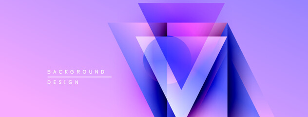 Fototapete - Abstract geometric design. Purple, blue gradients create layered triangular shapes. Modern background for digital projects.