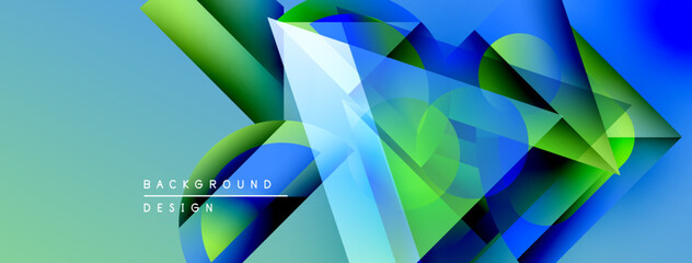 Leinwandbilder - Abstract geometric shapes, vibrant blues, greens create dynamic background. Modern design, gradient effects, sleek presentation.